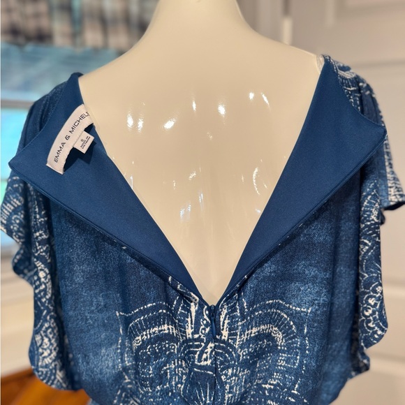 Emma & Michele Blue Patterned Jumpsuit Size Small Blue and White Back Zipper - Picture 11 of 11